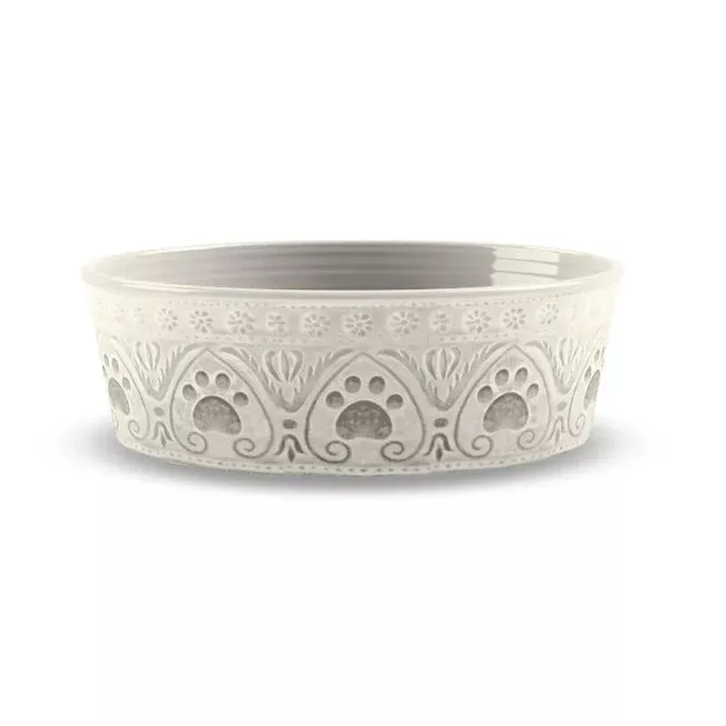 Tarhong Medallion Paw Print Natural Pet Bowl