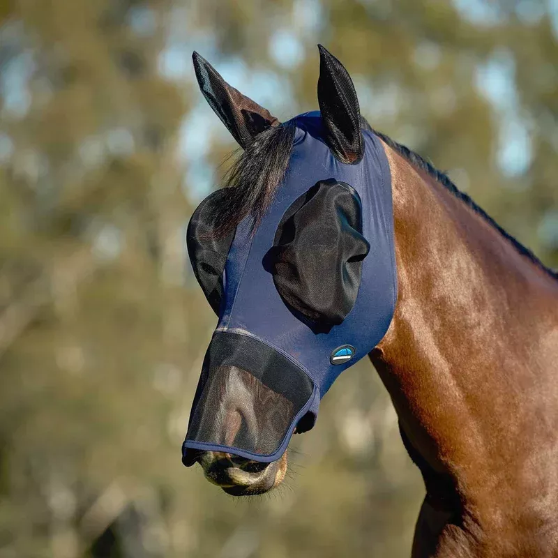 WeatherBeeta ComFITec Luxe Stretch Fly Mask with Ears & Nose, Navy