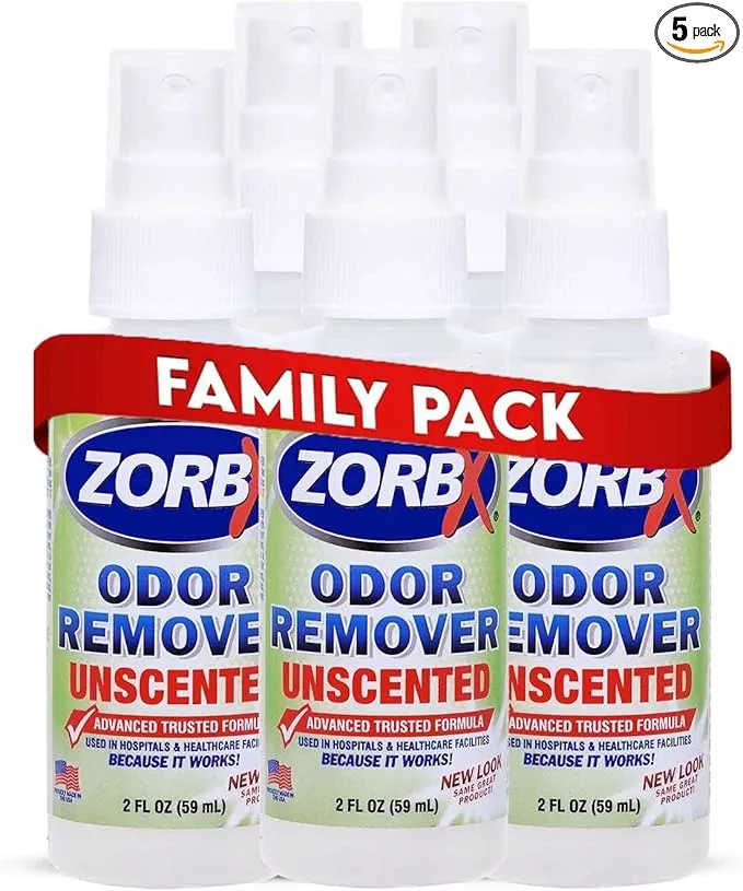 ZORBX Unscented Odor Eliminator for Strong Odor 2 Fl Oz Pack of 5 – Used in Hospitals & Healthcare Facilities – Advanced Formula, Fast-Acting Odor Remover Spray for Dog, Cat, House & Carpet